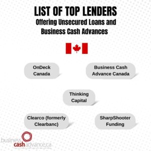 List of Top Lenders Offering Unsecured Loans and Business Cash Advances in Canada